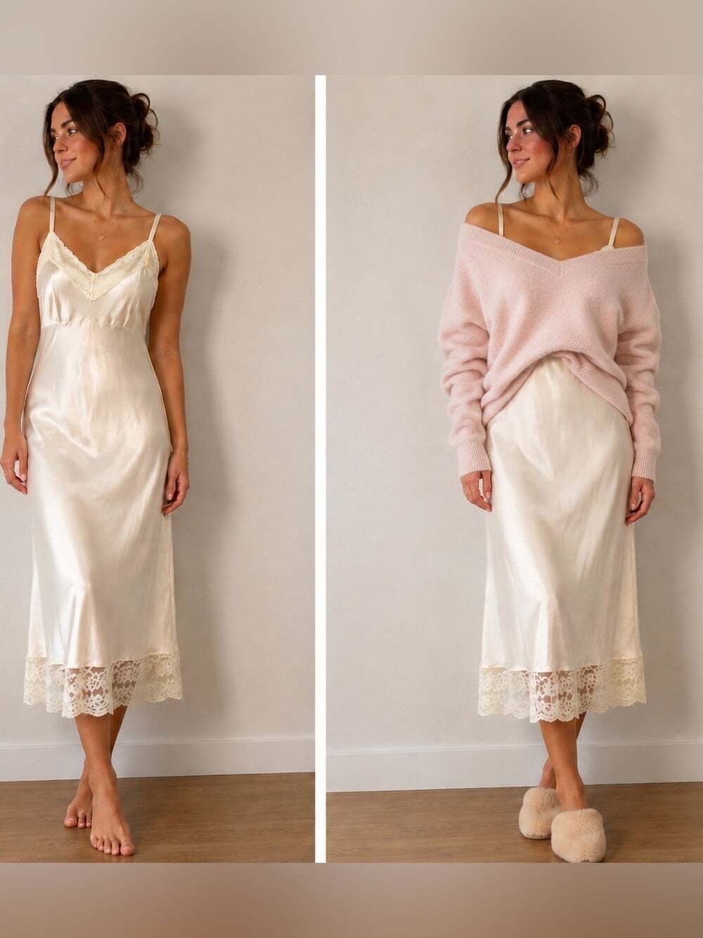 Vintage Ivory Satin Lace Slip Dress | Romantic Boudoir Maxi Nightgown